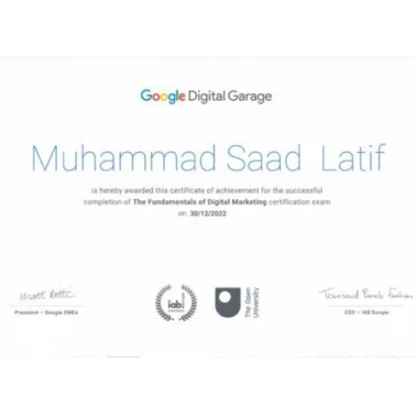 SAAD Latif Digital Marketing Certificate by Google