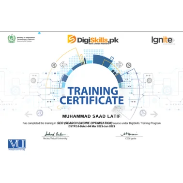 Saad Latif SEO Certificate by Digiskill